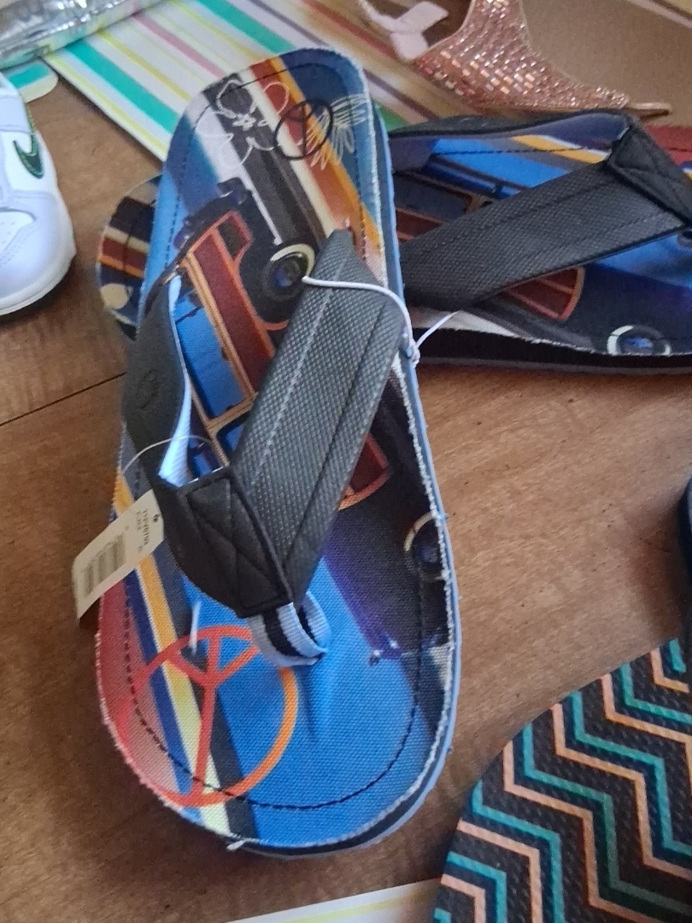 Men's Blue Graphic Flip Flops with Black Straps